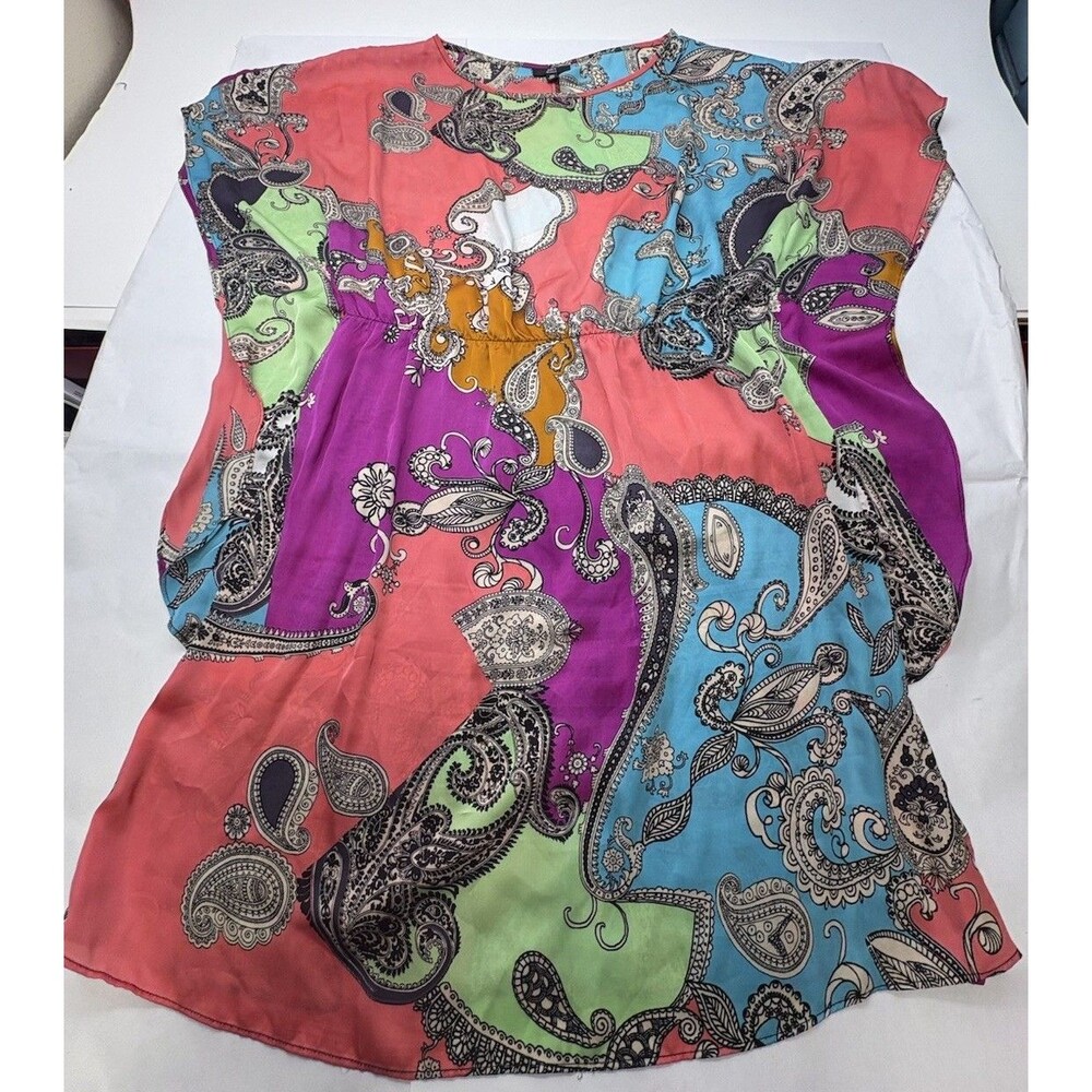 JBS Women 16W Paisley Dress Plus Multicolor Short Sleeve Tunic Kaftan Polyester